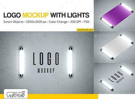 طرح لایه باز موک آپ لوگو به همراه لامپ - Logo Mockup with Lights